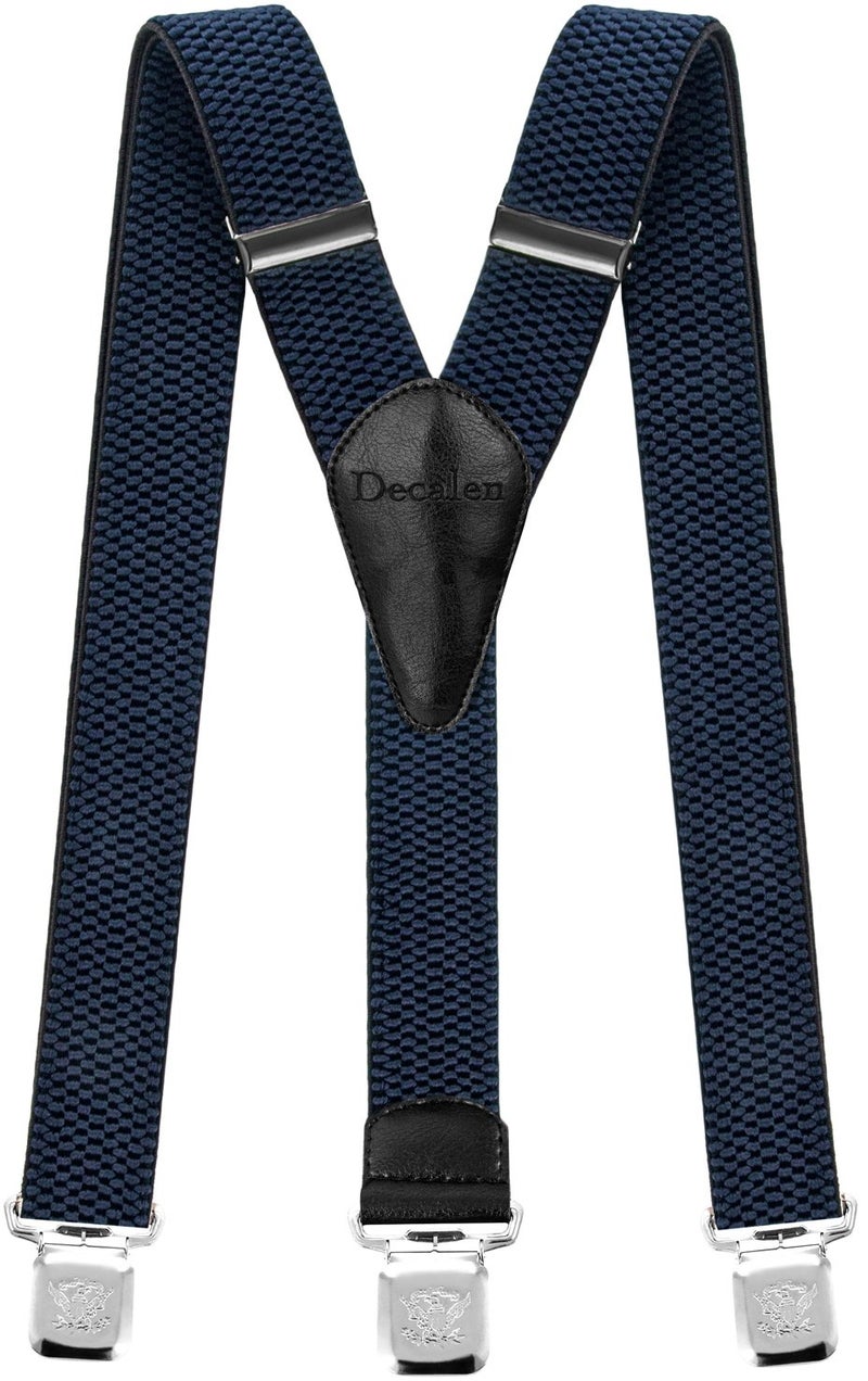 Decalen Mens Suspenders with Very Strong Clips Heavy Duty Braces One Size Fits All Big and Tall Wide Adjustable and Elastic Y Shape (Blue) - Image 1
